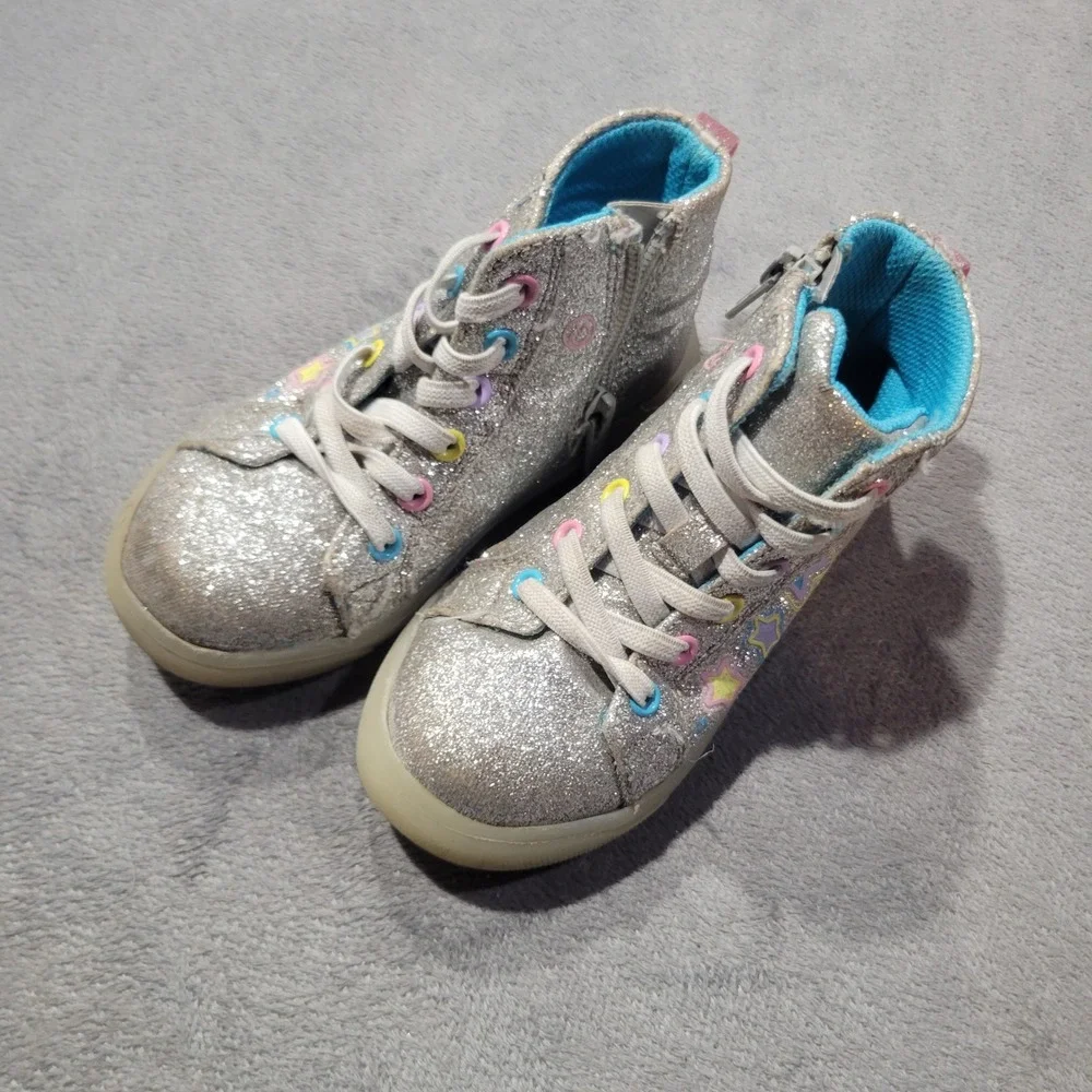 Wonder Nation High Top Sneakers Girls Size 8 Silver Glitter‎ Star Heart GTAW44CA